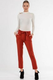 Kuşaklı Koyu Taba Bilek Kadın Pantolon - 1