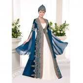 Yaka Parlak Taş İşlemeli Kaftan Elbise - 1