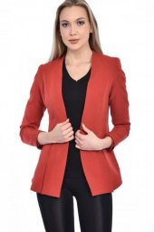 Düğme ve Pile Detaylı Blazer Kiremit Kadın Ceket - 1