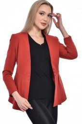 Düğme ve Pile Detaylı Blazer Kiremit Kadın Ceket - 3