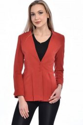 Düğme ve Pile Detaylı Blazer Kiremit Kadın Ceket - 4