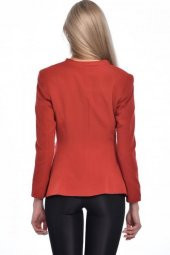 Düğme ve Pile Detaylı Blazer Kiremit Kadın Ceket - 5