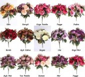 Yapay Çiçek 12 Dallı Lüx Şakayık Gül Aranjmanı 14 Renk - 1