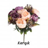 Yapay Çiçek 12 Dallı Lüx Şakayık Gül Aranjmanı 14 Renk - 7