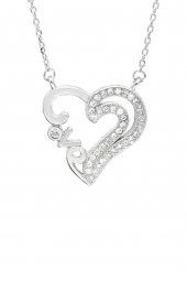 Gümüş Zirkon Taşlı Love Yazılı Kalp Bayan Gümüş Kolye - 1
