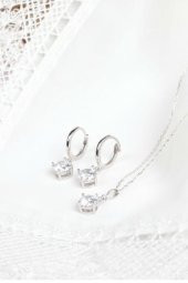 Gümüş Bayan Kolye Zirkon Taşlı Bayan Gümüş Kolye Küpe Seti - 3