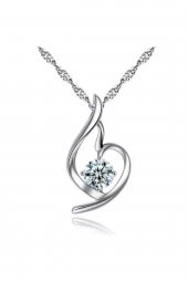 Gümüş Zirkon Taşlı Melek Kalbi Kadın Kolye - 1