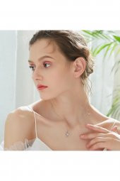 Gümüş Zirkon Taşlı Melek Kalbi Kadın Kolye - 2