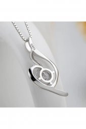 Gümüş Zirkon Taşlı Melek Kalbi Kadın Kolye - 6