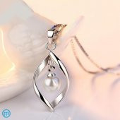 925 Damgalı İnci Taşlı Özel Tasarım Gümüş Kaplama Kolye ve Küpe Seti - 5