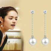 925 Ayar Gümüş Kaplama İnci Taşlı Saplama Bayan Küpe - 1