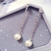 925 Ayar Gümüş Kaplama İnci Taşlı Saplama Bayan Küpe - 2