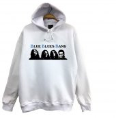 Blue Blues Band Baskılı Kapüşonlu Sweatshirt - 1