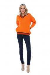 Selanik V Yaka Hardal Triko Kadın Kazak - 1