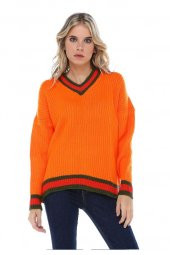 Selanik V Yaka Hardal Triko Kadın Kazak - 2