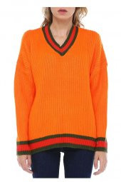 Selanik V Yaka Hardal Triko Kadın Kazak - 3