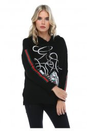 Kapüşonlu Baskılı Siyah Spor Triko Sweat - 2