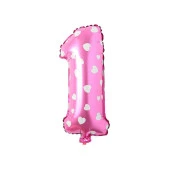 1 Rakam Pembe Kalp Folyo Balon 40 cm - 1