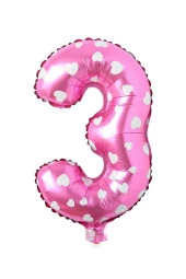 3 Rakam Pembe Kalp Folyo Balon 40 cm - 2
