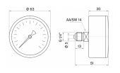 Pakkens 0-10 Bar 63 mm Arkadan Bağlantılı Kuru Manometre G 1/4 inç - 2