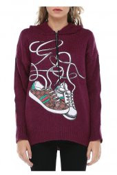 Kapüşonlu Baskılı Bordo Spor Triko Sweat - 3