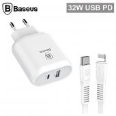 Orijinal Baseus iPhone XS Şarj Cihazı 32W USB PD Type-C Lightning Kablolu Şarj Aleti - 1
