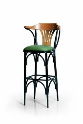 Dengema Bar Sandalyesi Kahve-Yeşil-T169/75 Oturma Yüksekliği 75cm-Metal İskelet-Ahşap Sırt ve Kolçak - 1