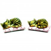 Pologift Polyester Dekoratif İkili Minderde Uyuyan Kedi Obje thumbnail 1