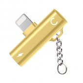 FitPlus FT-AC34 Lightning Şarj + Kulaklık Çoğaltıcı Mini Askılı Adaptör Gold - 1