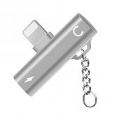FitPlus FT-AC34 Lightning Şarj + Kulaklık Çoğaltıcı Mini Askılı Adaptör Gri - 1