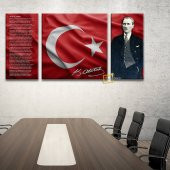 Atatürk Bayrak ve İstiklal Marşı 3 Parça Kanvas Tablo - 2