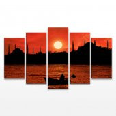 İstanbul Silüeti 5 Parça Kanvas Tablo - 1