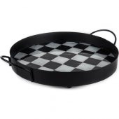 KRM 1012 Melisa Kare Mermer Desenli Yuvarlak Siyah Tepsi 30 Cm - 1