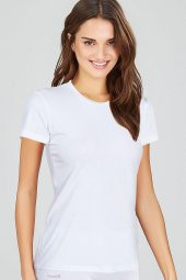 Kom Kısa Kol Sıfır Yaka Koton Modal Kadın Fanila Basic T Shirt - 2