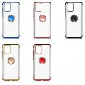 Galaxy S10 Lite-A91 Yüzüklü Standlı Köşeleri Renkli Şeffaf Kılıf thumbnail 1