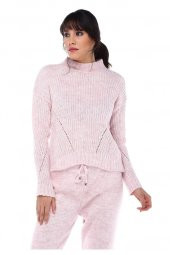 Balıkçı Yaka Düz Örgülü Alt Üst Pembe Triko Takım - 2