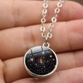 Çift Taraflı Unisex Bay Bayan Galaksi Cam Küre Kolye-Gümüş Renk - 4