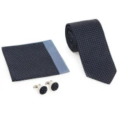 Lacivert Kravat Kol Düğmesi Hediyelik Set-Brianze KMK-16 - 1