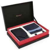 Lacivert Kravat Kol Düğmesi Hediyelik Set-Brianze KMK-16 - 2
