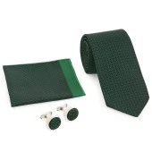 Yeşil Kravat Kol Düğmesi Hediyelik Set-Brianze KMK-19 - 1
