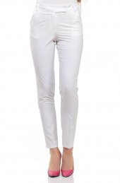 BAYAN PANTOLON KLASİK DAR PAÇA SORALLİNE,1673,BEYAZ - 2