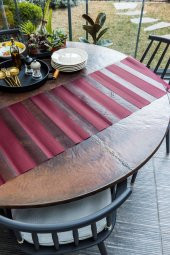 Bordo Pileli Modern Lazer Kesim Runner - 1