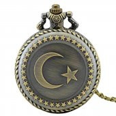 Köstekli Cep Saati Ouartz Ayyıldız Türk Bayrağı Tasarımlı Zincirl - 1