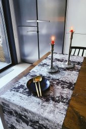 Siyah & Beyaz Elegant Lazer Kesim Runner - 2