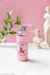Pembe Boğa Burcu Kılıflı Cam Matara 400ml - 1