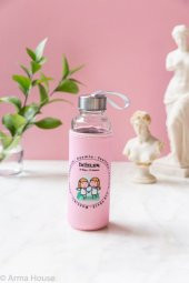 Pembe İkizler Burcu Kılıflı Cam Matara 400ml - 1