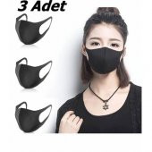 3 Adet Yüz Maskesi Yıkanabilir Siyah Maske Esnek Ağız Burun Koruyucu Bez Maske Nano Kumaş - 1