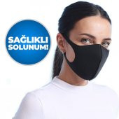 3 Adet Yüz Maskesi Yıkanabilir Siyah Maske Esnek Ağız Burun Koruyucu Bez Maske Nano Kumaş - 5