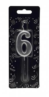 Gümüş Rakam 6 Pasta Mumu - 1