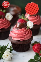 Kırmızı Siyah Puantiyeli Cupcake Sunum Kürdanı 20 Adet - 2